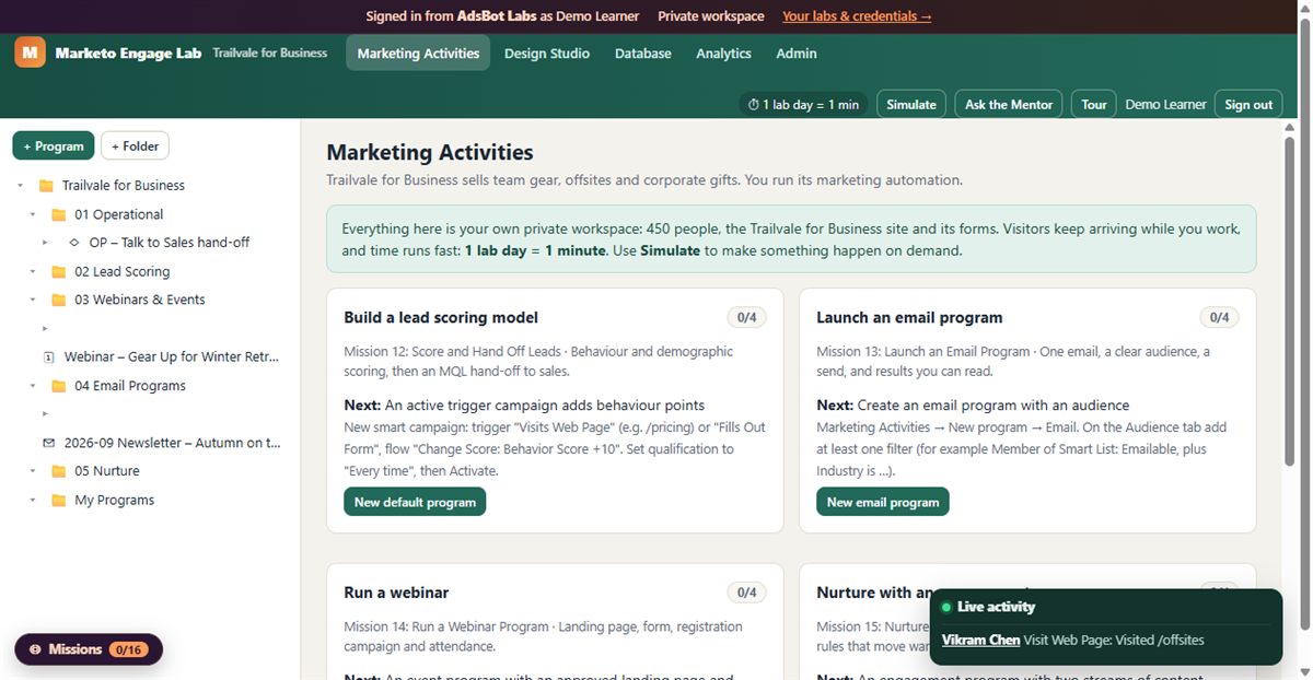 The AdsBot Marketo practice lab